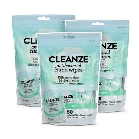 Cleanze Individually Wrapped Antibacterial Hand Wipes - 150ct Bundle (3 x 50ct)
