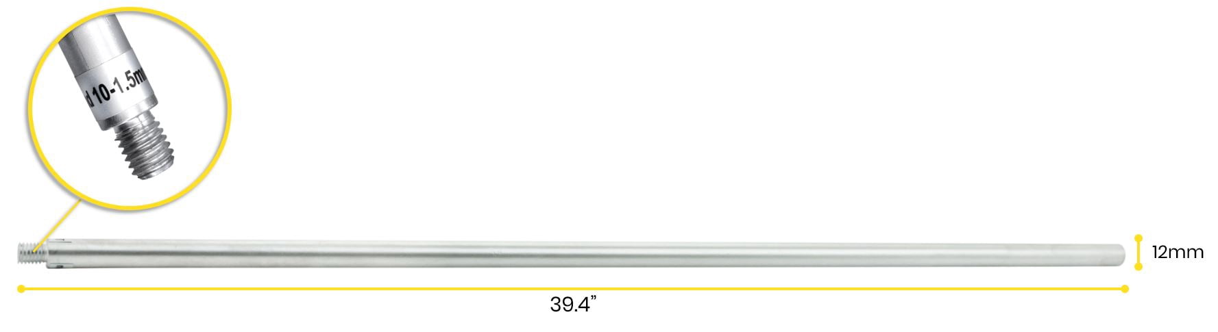 Aluminum Rod, 39.4" (100cm) - 10 x 1.5mm Thread - For Laboratory Retort Stands - Durable & Sturdy Construction - Eisco Labs