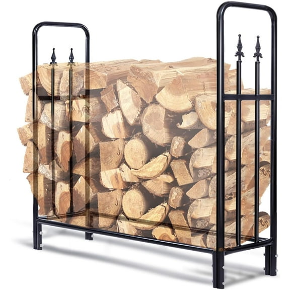 IRONMAX 4FT Firewood Rack, Heavy Duty Steel Fireplace Wood Storage Stand, Indoor/Outdoor Fire Log Stacker Holder for Stove Fire Pit Fireplace (47 Inch)