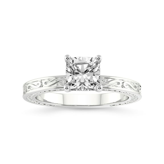 IGI Certified 1 Carat Cushion Shape Lab Grown Diamond Engagement Ring | 14K White Gold | Ivory Vintage Solitaire Diamond Ring | FG-VS Quality Friendly Diamonds