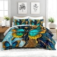thumbnail image 2 of 3pcs Luxurious Butterfly Comforter Set, Turquoise Butterfly Bedding Set for Bedroom or Guest Room Decor, All Seasons Quilt Machine Washable Duvet with 2 Pillowcases, 2 of 7