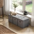thumbnail image 4 of Ornavo Home Storage Ottoman with 3 Drawers, 40 Inches Long Foldable Tufted Linen Large Bench Ottoman with Storage, Foot Rest Stool Seat, for Living Room, Bedroom, Entryway, Gray, 4 of 14