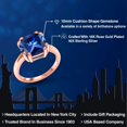 thumbnail image 2 of Gem Stone King 5.32 Ct Cushion Blue Created Sapphire 18K Rose Gold Plated Silver Double Prong Ring, 2 of 6
