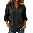 thumbnail image 2 of thefmos Women's Fall Winter V Neck 3/4 Sleeve Blouses Button Down Casual Loose Tops Dressy Trendy Solid Work Office Fashion Clothes, Black XL, 2 of 7