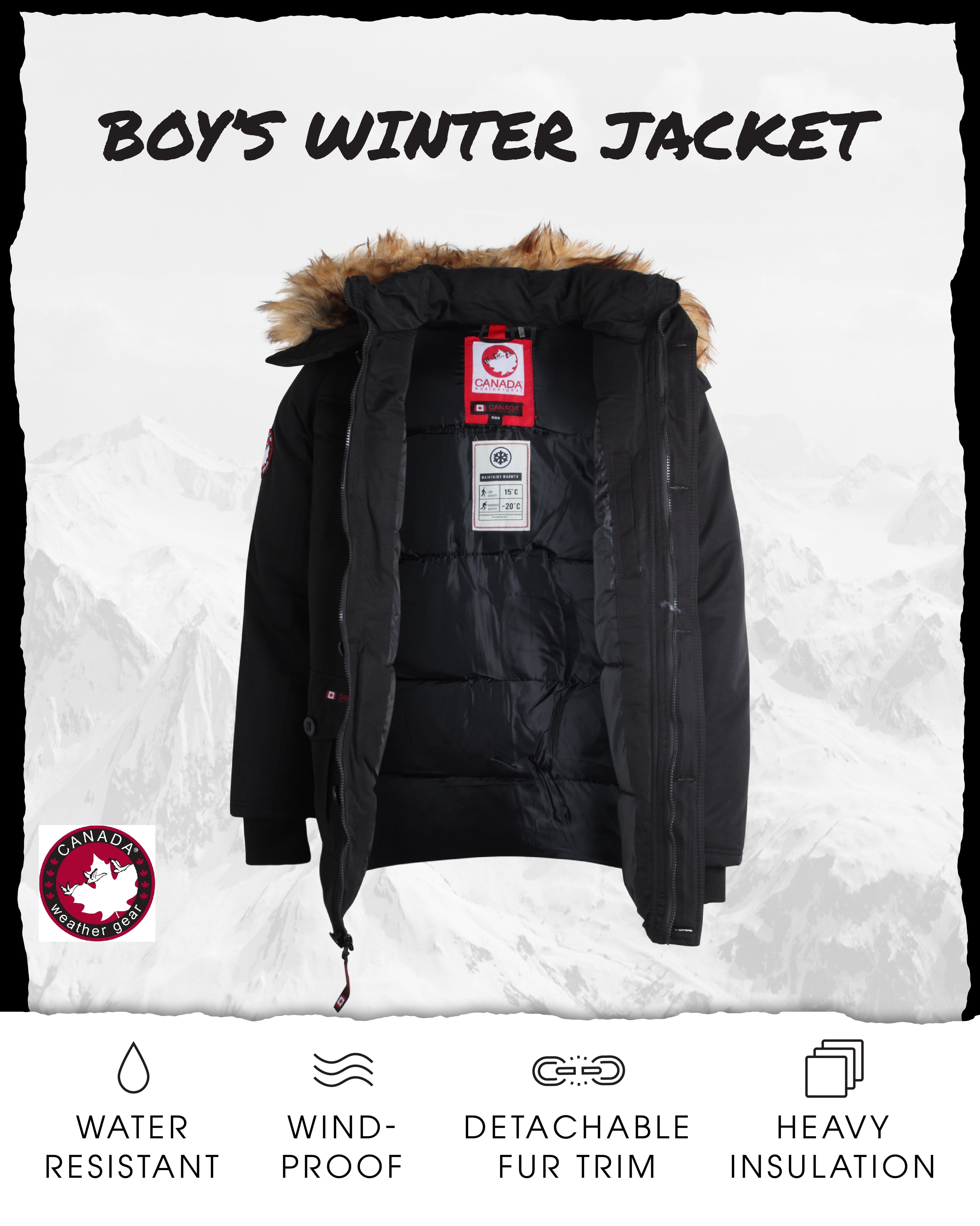 CANADA WEATHER GEAR Boys' Winter Jacket - Heavyweight Teflon Canvas Parka Coat (Size: 8-20)