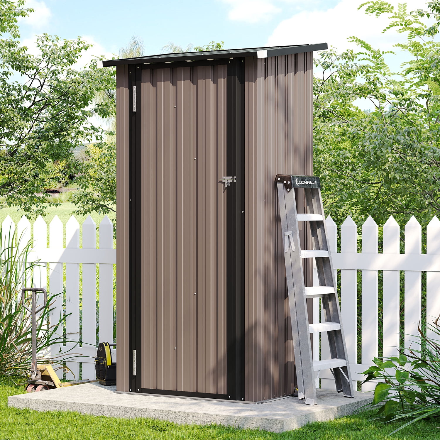 Bapipro 3'x 3' Outdoor Storage Shed, Metal Tool Shed with Lockable Door for Backyard, Garden & Patio, Brown