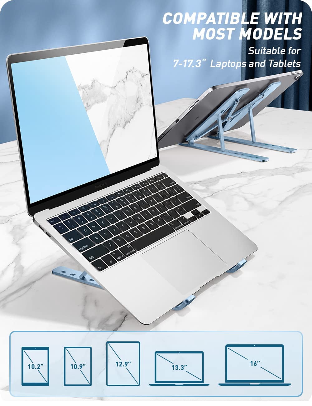 i-Blason Cosmo Series Adjustable Laptop Stand, Portable Computer Stand Aluminum Alloy Laptop Riser Holder with Multi-Angle Stand Suitable for 7-17.3" Laptops and Tablets - One Pack (Ocean)