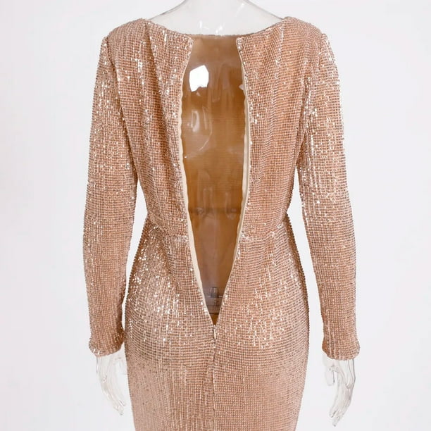 gold plunge sequin long sleeve bodycon dress Ashton Off Shoulder Velvet Long Sleeve Bodycon Dress M / 6-8