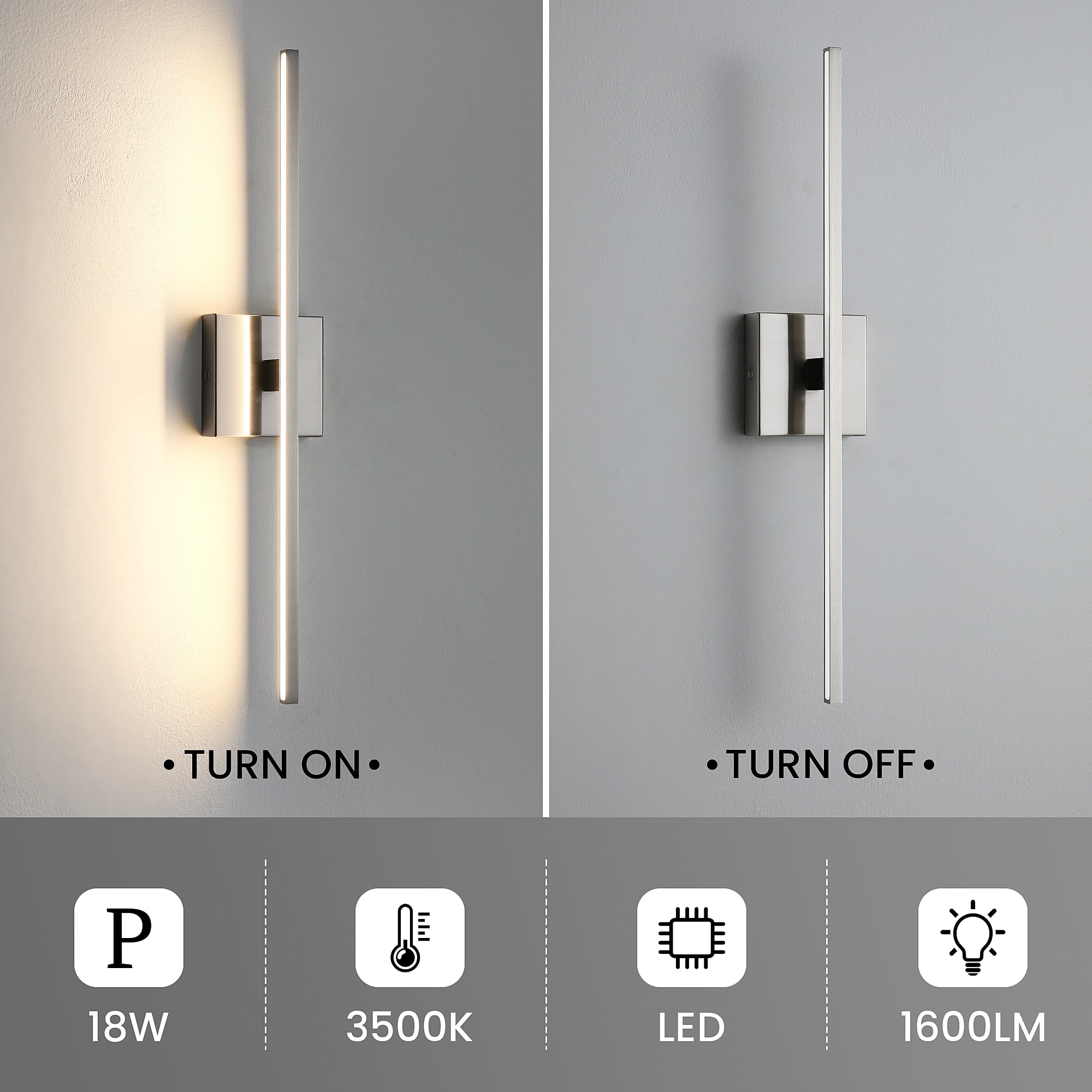 Modern Bathroom Vanity Light 24 inch Dimmable Brushed Nickel Bathroom Light Fixtures for Bathroom Wall Sconce with 3500K Warm Light Bedroom