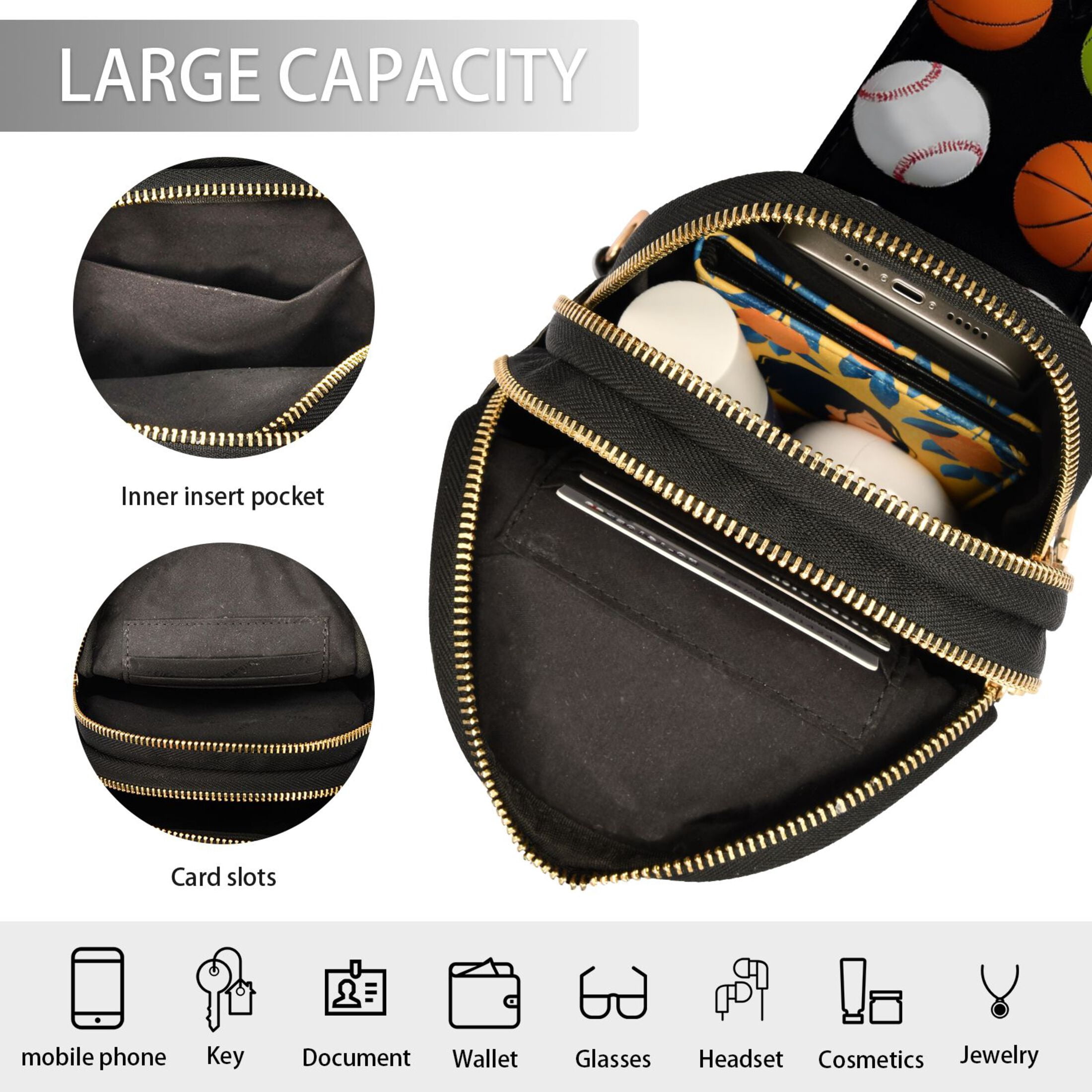ALAZA Baseball Football Basketball Sling Bag for Women Men Waterproof Crossbody Chest Bags