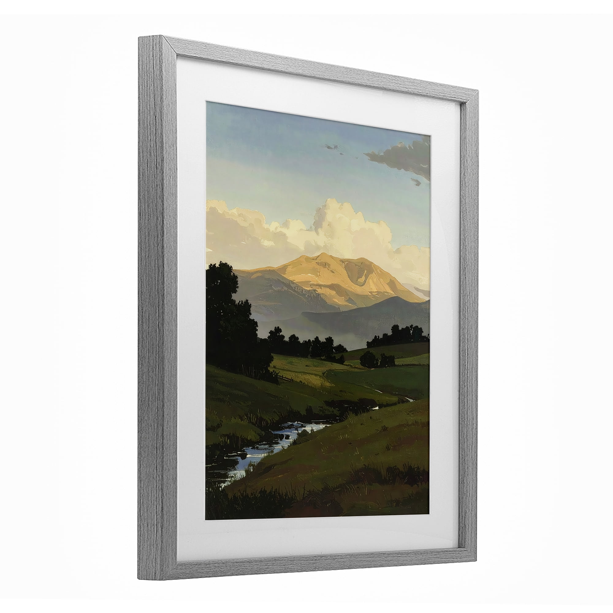 Stupell Industries Across The Valley Nature Gray Framed Print Under Glass, design by Alonza Saunders