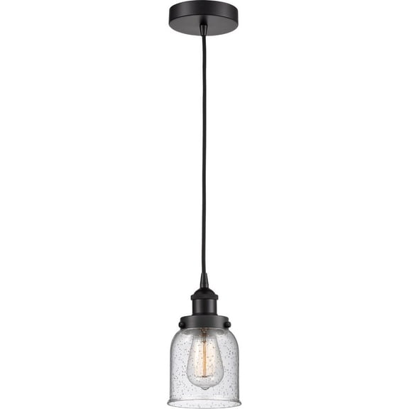 616-1PH-BK-G54 Innovations Lighting Bell - 1 Light Mini Pendant In Industrial Style-10 Inches Tall and 5 Inches Wide-Matte Black Finish-Seedy Glass