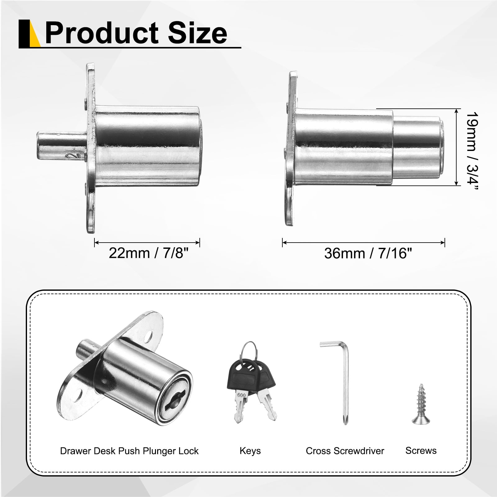 Uxcell Drawer Desk Push Plunger Lock, 6Pcs 7/8" Cylinder Diameter 1-7/16" Cylinder Length Zinc Alloy Sliding Cabinet Locks with Cross Screwdriver Keyed Alike for Wardrobe Drawers