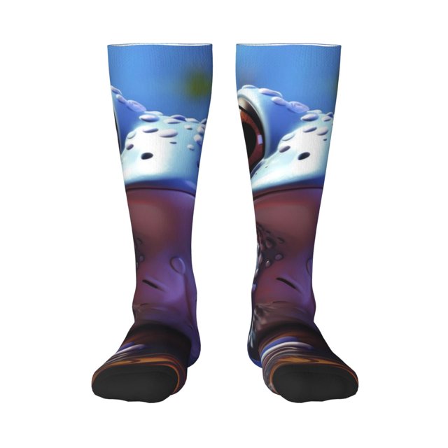Xecao Colorful Frog Among Flowers Pattern Adult Stockings with Color-Block Design and 3D Print, Breathable Comfortable Hosiery for Daily Wear and Sports