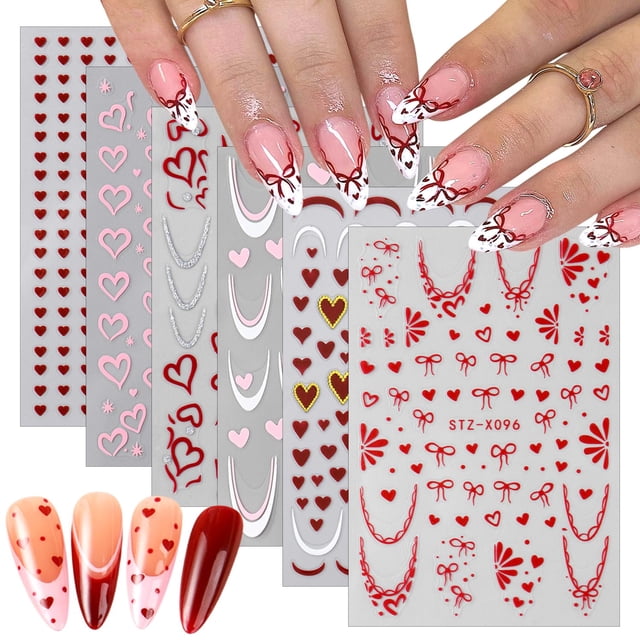 Calcomanías para Uñas KTAABTR 6 Hojas Diseño de Corazones para San Valentín