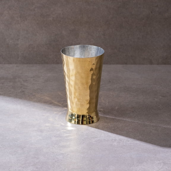 P•TAL Handcrafted Pure Brass Lassi Glass (Hammered Golden Finish) – 11.83 fl oz Traditional Drinking Tumbler