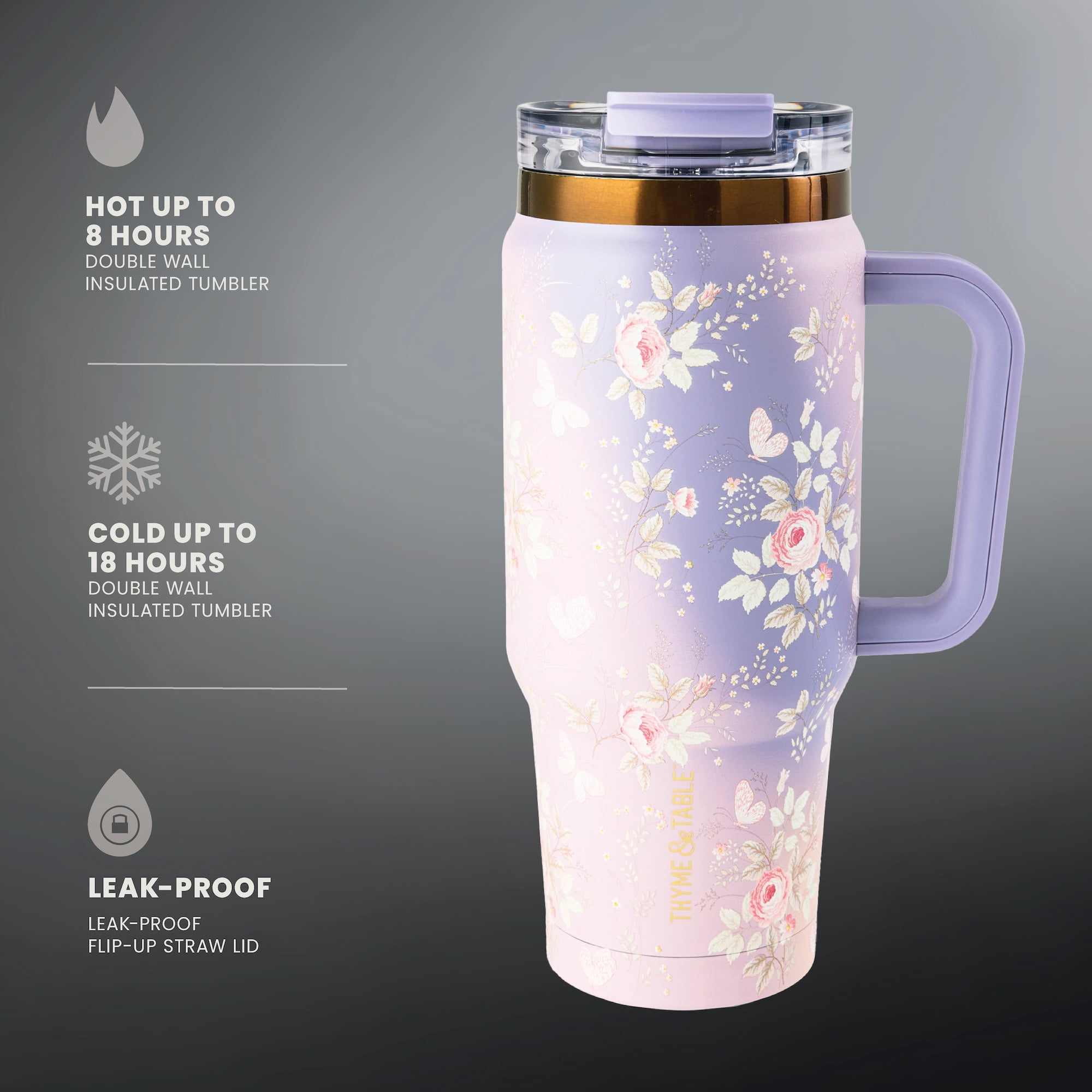Thyme & Table 32oz Stainless Steel Luna Tumbler with Handle and Dual Straw Lid, Garden