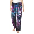 thumbnail image 2 of Picia Neon Night Cityscape Womens Soft Woven Cotton Elastic Waistband Sleep Pajama Pant Lounge Sleep Pant With Pockets And Drawstring-Small, 2 of 9
