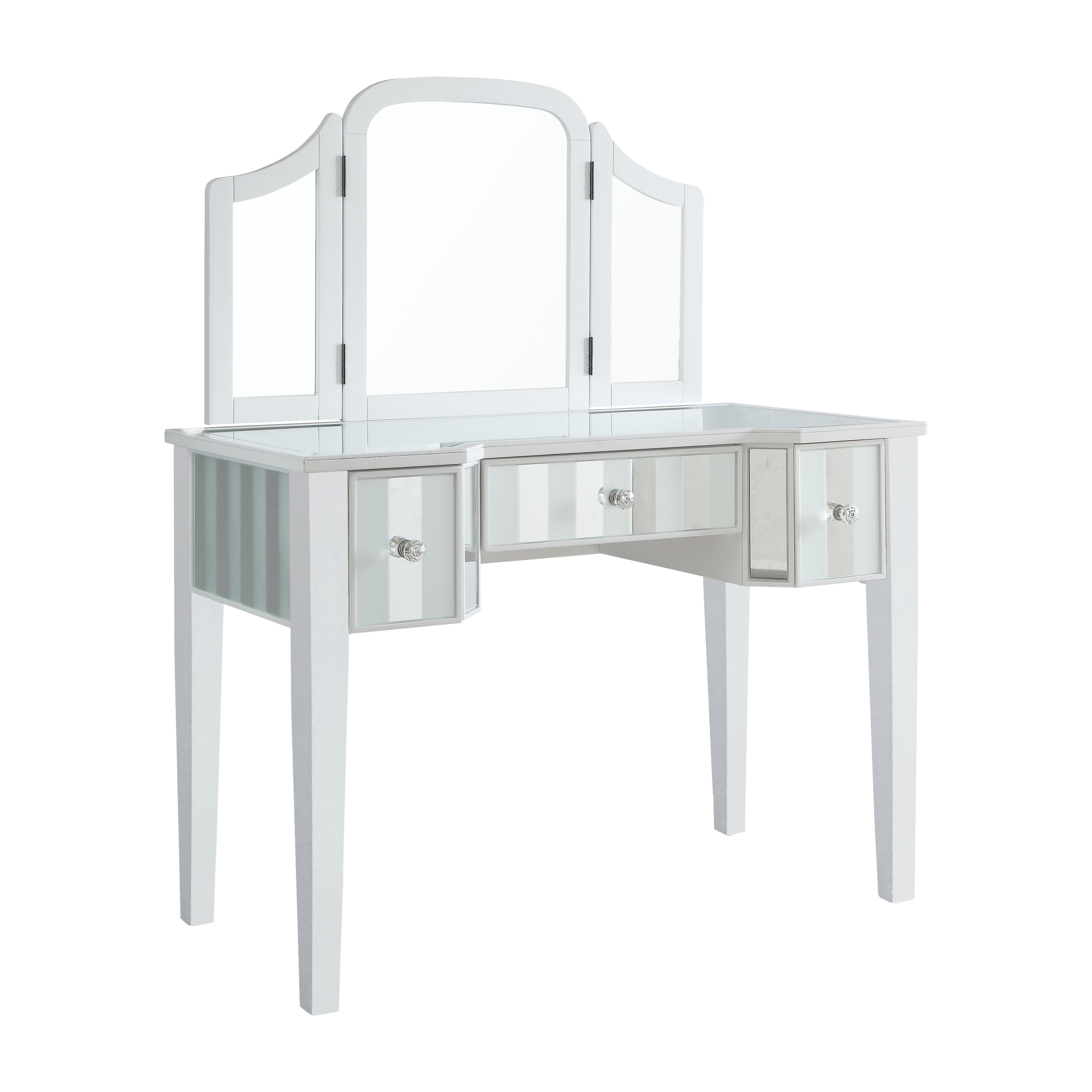 Furniture of America Aleana Modern 3-Piece Mirrored Vanity Set, White