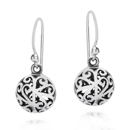 - Stylish 3D Filigree Round Ball .925 Sterling Silver Earrings