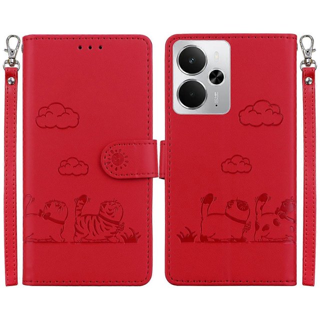 For Realme 14 5G Case RFID Blocking Kitten Pattern TPU + PU Leather Phone Cover - Green