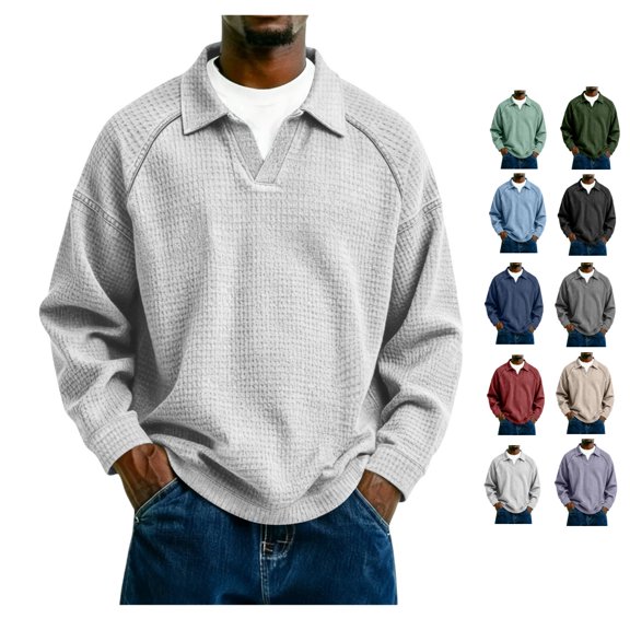 Men Waffle Sweatshirt Casual Long Sleeve Loose Lightweight Pullover Tops Sweaters Fashion Fall Winter Clothes