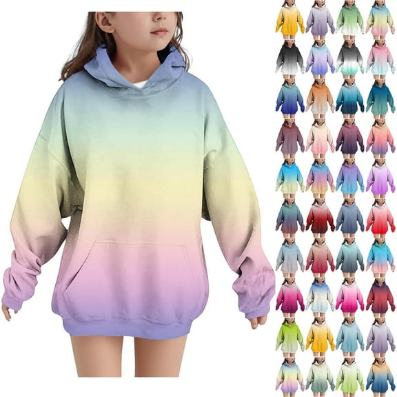 MKOSPLRT Oversized Hoodies for Kids 4-14Y Gradient Long Hooded Sweatshirts Casual Loose Fall Pullover Tops Long Sleeve Hoodies with Pocket