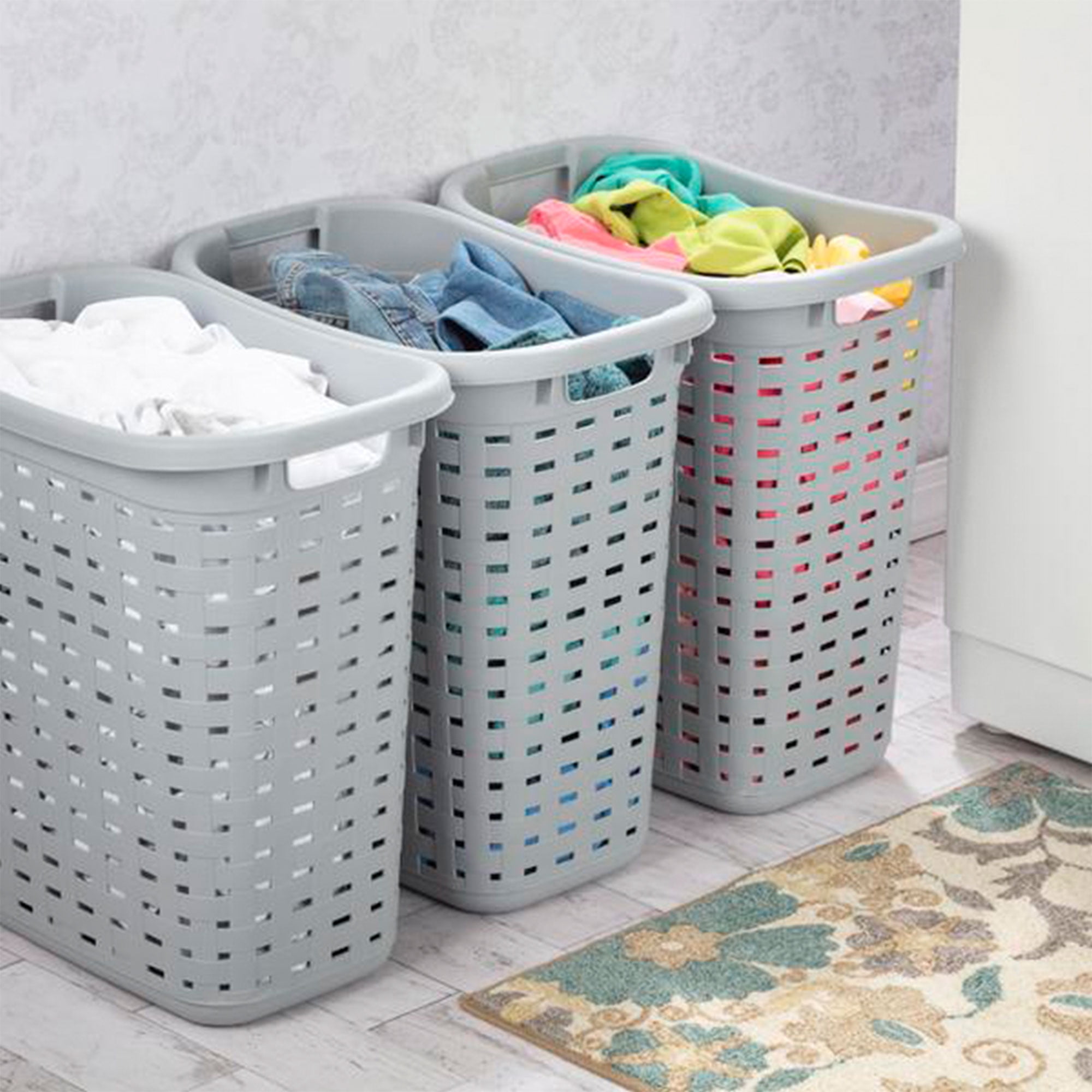 Sterilite Plastic Weave Laundry Hamper Slim Clothes Basket, Gray, 12-Pack