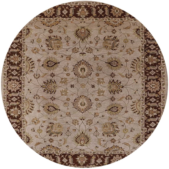 Ahgly Company Indoor Round Mid-Century Modern Camel Brown Oriental Area Rugs, 3' Round