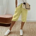 thumbnail image 2 of Mlqidk Yellow Linen Capri Pants for Women Trendy Summer Bermuda Shorts Knee Length High Waisted Light Weight Pants Dressy Casual Linen Capris with Pockets Yellow L, 2 of 6