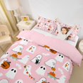 thumbnail image 3 of Homewish Cute Cartoon Halloween Ghost Bedding,Pumpkin Bat Banner Print Duvet Cover Full,Blush Pink,Pink Reversible,3-Piece,1 Duvet Cover and 2 Pillowcases, 3 of 6