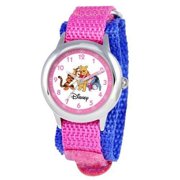 Pooh and Friends Girls'Stainless Steel Time Teacher Watch, Pink Nylon Strap