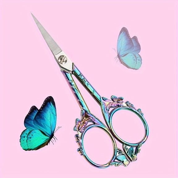 Crochet Scissors– Rainbow Vintage Small Embroidery Scissors, Sharp Butterfly Craft Scissors for Yarn Thread Sewing Needlework, Pretty Gift for Crocheter Quilter, 4.6 Inch