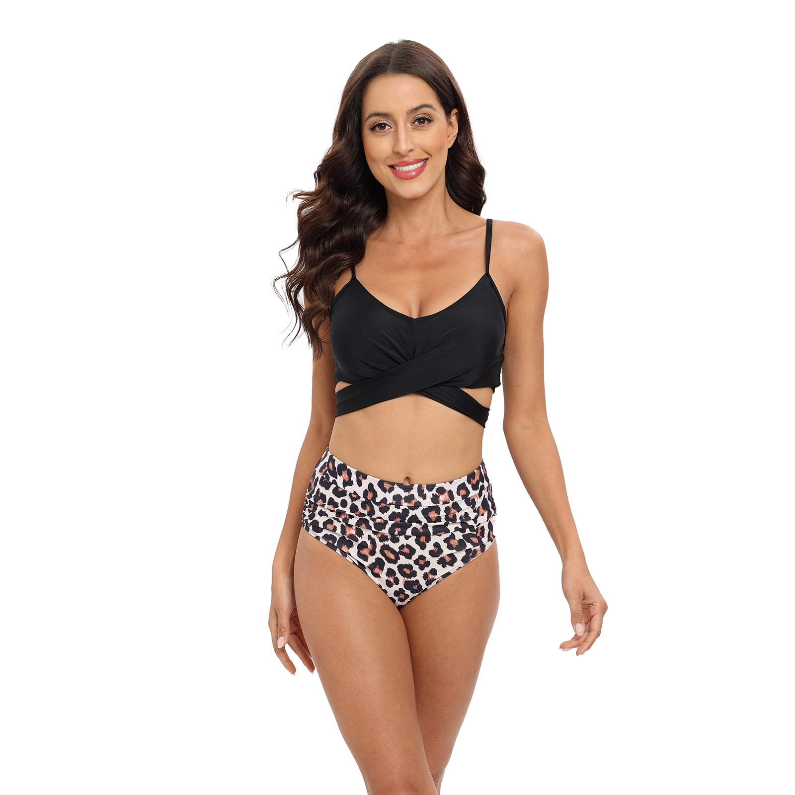 Women's Twist Front V Neck Bikini Top Floral Print Bow Low Waisted