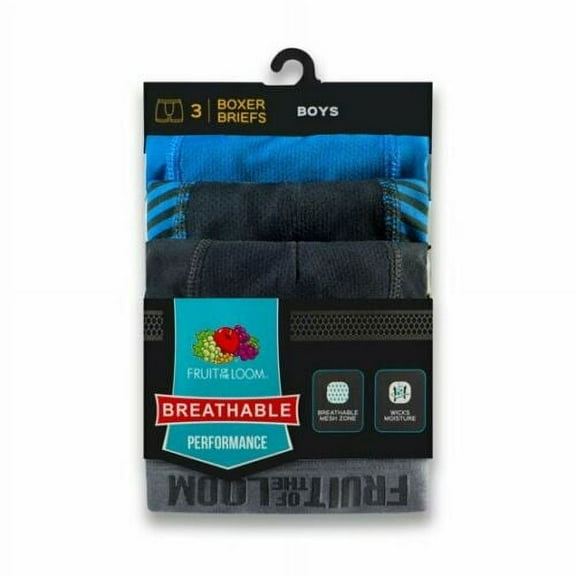 Fruit of the Loom Boy's Breathable Performance Sport Boxer Briefs-3 Pack, Medium 10-12