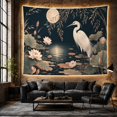 thumbnail image 6 of Heron in Lotus Pond Under Full Moon, Serene Watercolor for Nature Lovers, Asian Wildlife Wall Decor, Housewarming Gift, Tapestry Wall Hanging for Bedroom and Living Room, 6 of 7