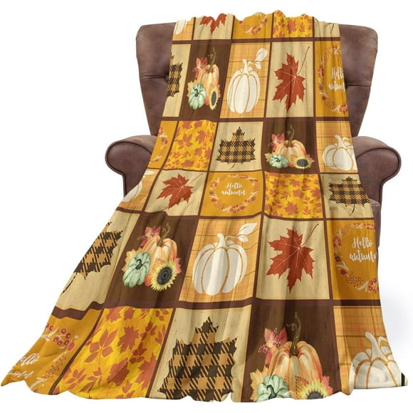 Couverture d'Automne Super Douce en Flanelle Polaire Plaid Feuille d'Érable Citrouille Couverture en Peluche Automne Couvertures Super Chaudes Confortables Légères Literie Saisonnière pour Enfants Adultes 60x80 Pouces