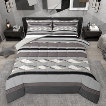 Feelyou Adult Minimalst Bedding Comforter Set, Grey Stripes Abstract Twin Comforter Sets, Modern Fashion Theme Reversible Bedding Set, Breathable Home Decor, 2-Piece