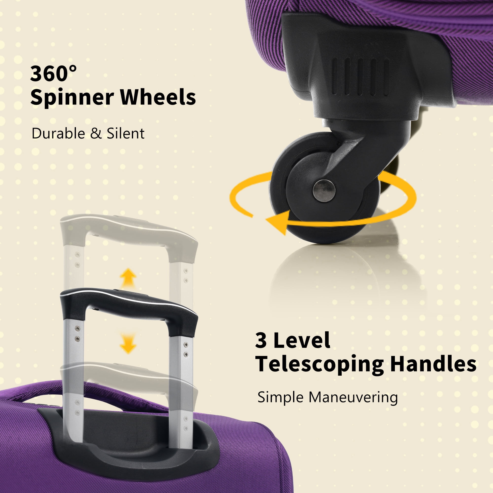 Euroco 4 Piece Softside Luggage Set, Expandable Suitcase Set with TSA Lock and Spinner Wheels, Lightweight Durable Suitcase for Men Women Travel(18"/22"/26"/30") ,Purple