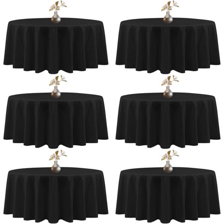 

6 Pack Black Tablecloth 120 Inch Round Tablecloth Stain-Wrinkle Resistant Decorative Washable Polyester Table Cover for Dining Table Buffet Parties and Wedding Fits Square or Round Table