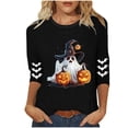 thumbnail image 2 of sdhkgrrt Women Plus Size Halloween Graphic Tops 3/4 Sleeve Round Neck Ghost Print Pullover Cute Casual Tunic Shirt Fall Autumn Outfits Clothes, Black 2XL, 2 of 5