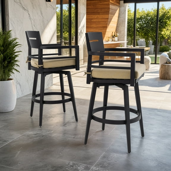Taoruifang 360° Swivel Bar Chairs Set with Ember Black Sunbrella Cushions