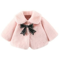 GYRATEDREAM Baby Girls Faux Fur Warm Cloak Coat Cute Winter Furry Cape Jacket Fluffy Plush Fleece Outwear with Bowknot for 6-12M Pink