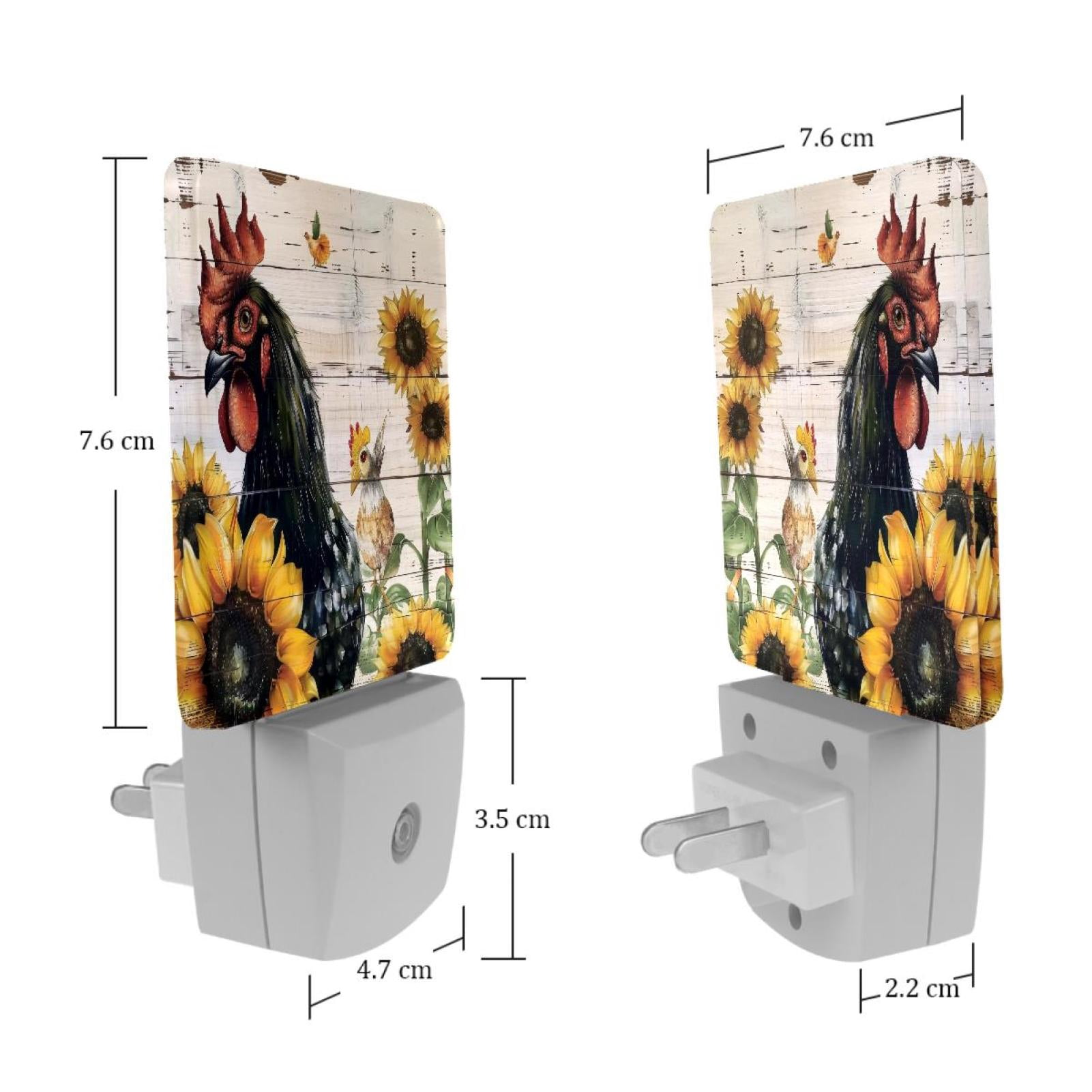 PhooArto Sunflower Rooster Wooden Board Plug in LED Night Light Auto Sensor Dusk to Dawn Decorative Night for Bedroom, Bathroom, Kitchen, Hallway, Stairs, Baby's Room, Energy Saving