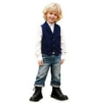 thumbnail image 4 of Boys Formal Suit Vest Solid Dress Sleeveless Open Front Waistcoat Vest Jacket Coat, 4 of 8