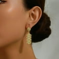 thumbnail image 4 of 1 Pair Elegant Vintage Brass Coin Flat Round Tassel Hoop Earrings Real 18K Gold Plated 1.97x0.51 Inch Gold, 4 of 4
