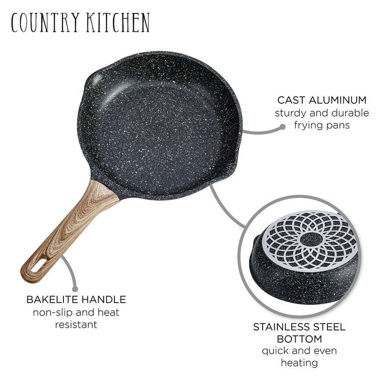 Country Kitchen Nonstick Frying Pans, 2 Piece Nonstick Cast Aluminum Pan,  Gray 