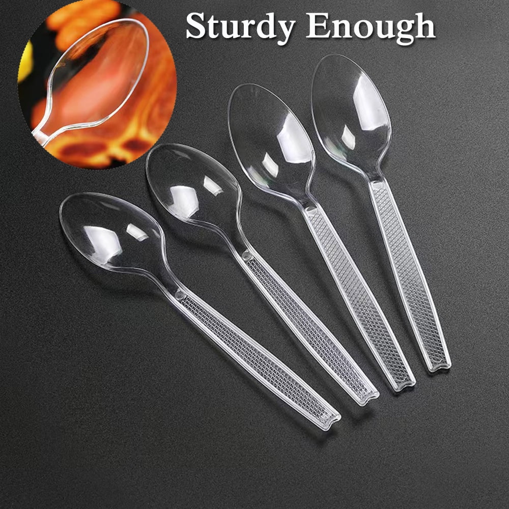 6.5 Inch Transparent Plastic Spoon Transparent Plastic Spoons | Heavy  Plastic Silver Spoons | Fancy Plastic Tableware | Elegant Disposable Spoon  Set 