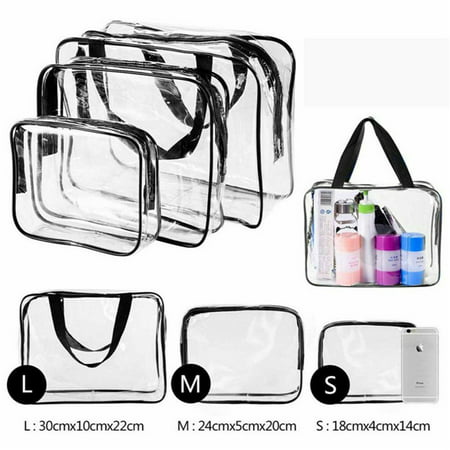 3Pcs Crystal Clear Cosmetic Bag  Air Travel Toiletry Bag Set with Zipper Vinyl PVC Make-up Pouch Handle Straps for Women Men, Waterproof Packing Organizer Storage Diaper Pencil Bags,