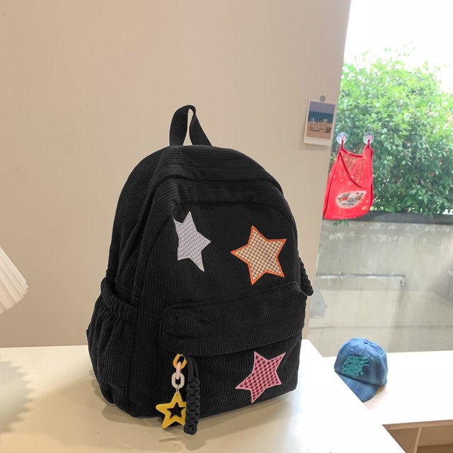 Bordado de bordado de estrellas mochila de gran capacidad Bolsa escolar liviana (negro)